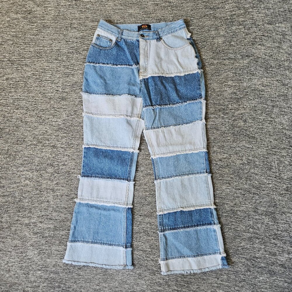 Route 66 Jeans Women's Size 16 Light Blue Wash Patchwork Denim Flared 26x26
